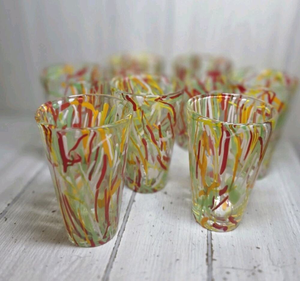 Vtg Hand Blown Confetti Glass Tumblers Set Of 7 Murano? Style Anthropologie?